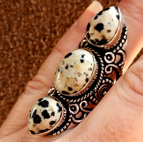 New Dalmatian Jasper 925 Silver Statement Ring. - Picture 12 of 15